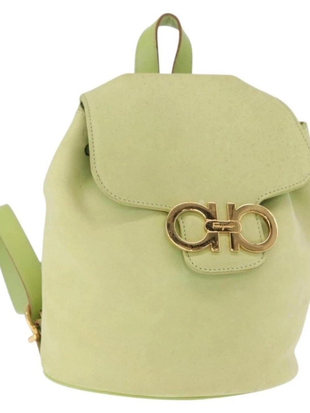 Salvatore Ferragamo Backpack Suede Gold Light green Auth 159800